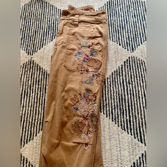 Anthropologie Women’s Khaki Jeans - The Wanderer - Sz 27 Embroidered Floral - Picture 5 of 11
